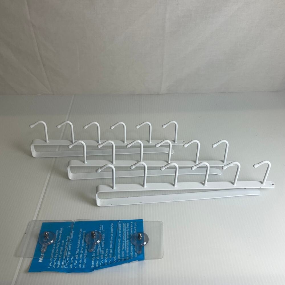 Space Saving No Drill Adhesive Under Cabinet Mug Holder White Rack Set of 3
